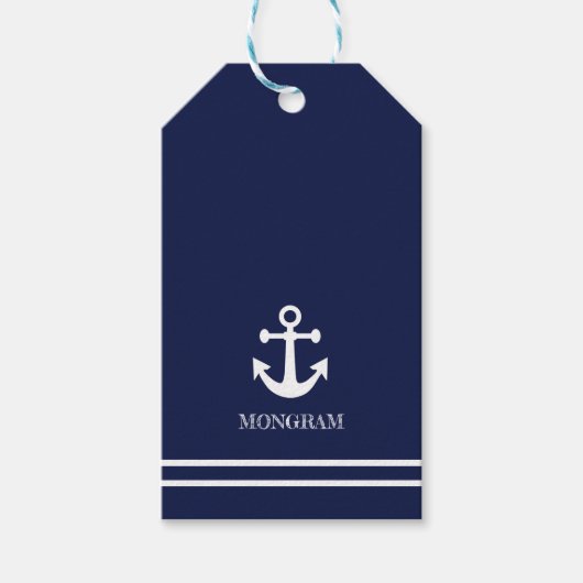 Nautical Navy strees Boat Name Anchor Cadeaulabel (Voorkant)
