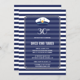 Nautical Navy Strepen Zilver Verjaardagsfeestje Kaart