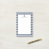 Nautical Navy Stripe & Anchor Personalized Post-it® Notes (Op bureau)