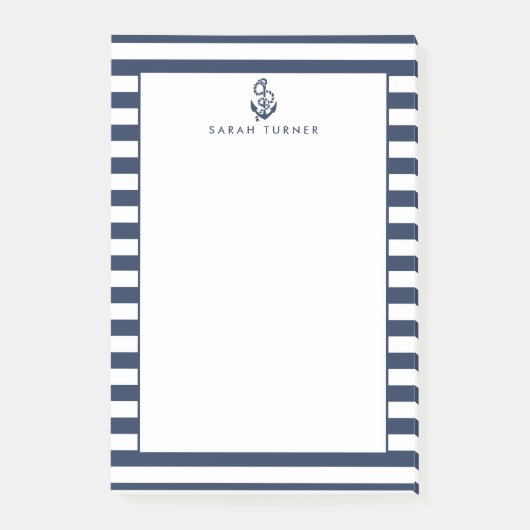 Nautical Navy Stripe & Anchor Personalized Post-it® Notes (Voorkant)