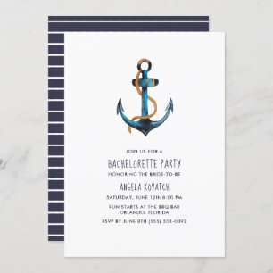 Nautical Navy Stripe Bachelorette Party Invitation Kaart