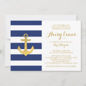 Nautical Navy Stripe Bat Mitzvah Invitations Kaart (Voorkant)