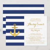 Nautical Navy Stripe Bat Mitzvah Invitations Kaart (Voorkant / Achterkant)
