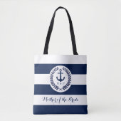Nautical Navy Stripe bruiloft Gepersonaliseerd Tote Bag (Voorkant)