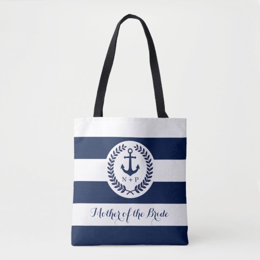 Nautical Navy Stripe bruiloft Gepersonaliseerd Tote Bag (Voorkant)