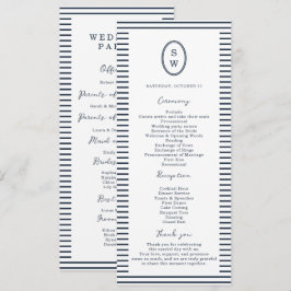 Nautical Navy Stripe Classic Wedding Program Card Kaart