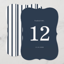 Nautical Navy Stripe Die-Cut Wedding Table Number Kaart