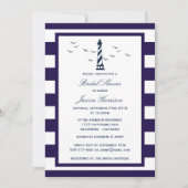 Nautical Navy Stripe Lighthouse Vrijgezellenfeest Kaart (Voorkant)