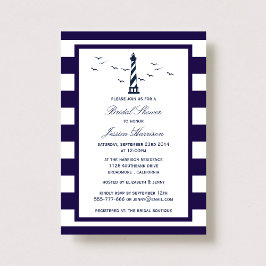 Nautical Navy Stripe Lighthouse Vrijgezellenfeest Kaart