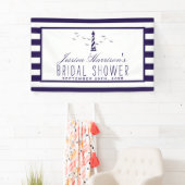 Nautical Navy Stripe Lighthouse Vrijgezellenfeest Spandoek (Insitu)