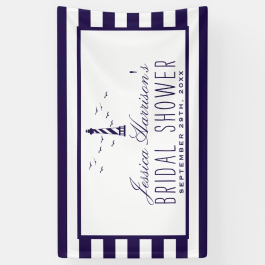 Nautical Navy Stripe Lighthouse Vrijgezellenfeest Spandoek (Verticaal)