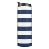Nautical Navy Stripe & Lobster | Monogram Thermosbeker (Geroteerd rechts)