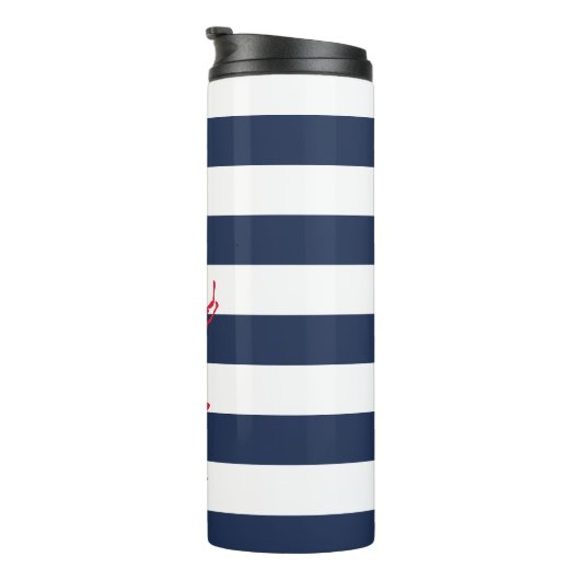 Nautical Navy Stripe & Lobster | Monogram Thermosbeker (Geroteerd rechts)