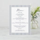 Nautical Navy Stripe Monogram Wedding Menu Card Kaart (Staand voorkant)