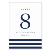 Nautical Navy Stripe Personalized Table Number Kaart (Voorkant)