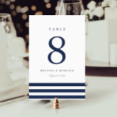 Nautical Navy Stripe Personalized Table Number Kaart
