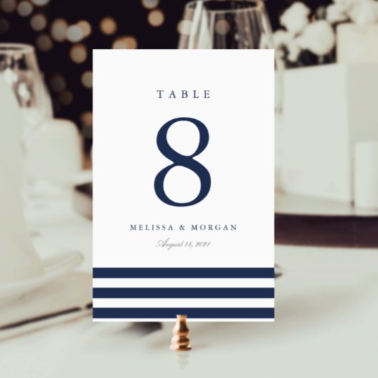 Nautical Navy Stripe Personalized Table Number Kaart