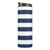 Nautical Navy Stripe & Roze Monogram Thermosbeker (Geroteerd rechts)