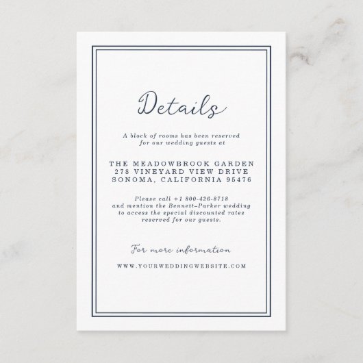 Nautical Navy Stripe Wedding Details Card Informatiekaartje (Voorkant)