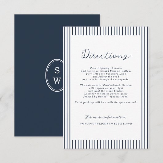 Nautical Navy Stripe Wedding Directions Card Informatiekaartje (Voorkant / Achterkant)