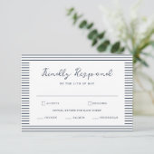 Nautical Navy Stripe Wedding RSVP Card Informatiekaartje (Staand voorkant)
