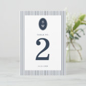 Nautical Navy Stripe Wedding Table Number Card Kaart (Staand voorkant)