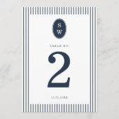Nautical Navy Stripe Wedding Table Number Card Kaart (Voorkant)