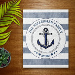 Nautical Navy Stripes and Anchor Family Name Legpuzzel<br><div class="desc">Kleur,  trendy,  nautisch thema met uw familienaam en datum.</div>