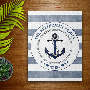 Nautical Navy Stripes and Anchor Family Name Legpuzzel