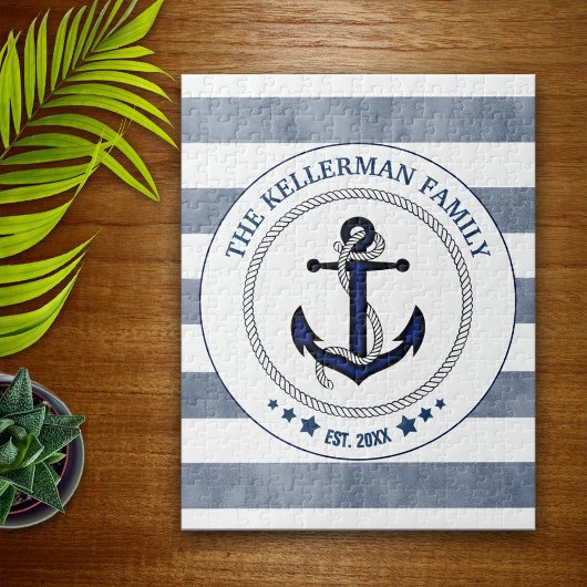 Nautical Navy Stripes and Anchor Family Name Legpuzzel