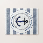 Nautical Navy Stripes and Anchor Family Name Legpuzzel (Horizontaal)