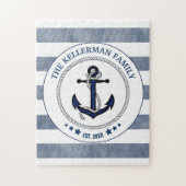 Nautical Navy Stripes and Anchor Family Name Legpuzzel (Verticaal)
