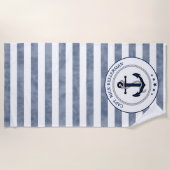 Nautical Navy Stripes and Anchor Personalized Strandlaken (Voorkant)