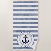 Nautical Navy Stripes and Anchor Personalized Strandlaken (Voorkant)