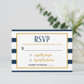 Nautical Navy Stripes and Burlap Wedding RSVP (Staand voorkant)