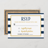 Nautical Navy Stripes and Burlap Wedding RSVP (Voorkant / Achterkant)