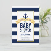Nautical Navy Stripes Baby shower Invitation Kaart (Staand voorkant)
