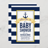 Nautical Navy Stripes Baby shower Invitation Kaart (Voorkant / Achterkant)