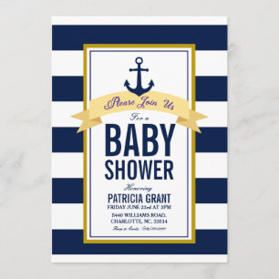 Nautical Navy Stripes Baby shower Invitation Kaart