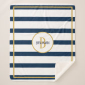 Nautical Navy Stripes Custom Monogram Name Sherpa Deken (Voorkant)