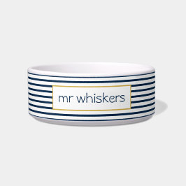 Nautical Navy Stripes Custom Name Dog Voerbakje