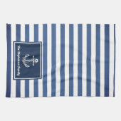 Nautical Navy Stripes familienaam gepersonaliseerd Theedoek (Horizontaal)