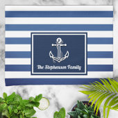 Nautical Navy Stripes familienaam gepersonaliseerd Theedoek