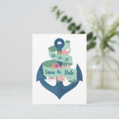 Nautical Navy Stripes Floral Wedding Save the Date Kaart (Staand voorkant)