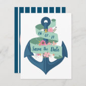 Nautical Navy Stripes Floral Wedding Save the Date Kaart (Voorkant / Achterkant)