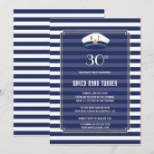 Nautical Navy Stripes Silver Man Birthday Party Kaart (Voorkant / Achterkant)