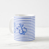Nautical Navy Stripes verankerd in Love Coffee Mok (Voorkant links)