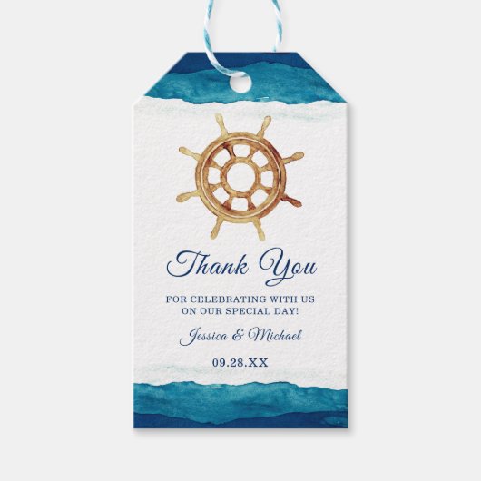 Nautical Navy Stripes Waterverf Weddenschap Cadeaulabel (Voorkant)