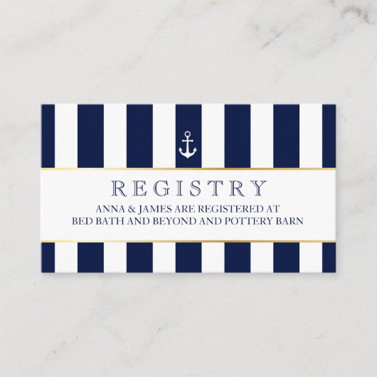 Nautical, Navy Stripes Wedding Registry Kaart (Voorkant)