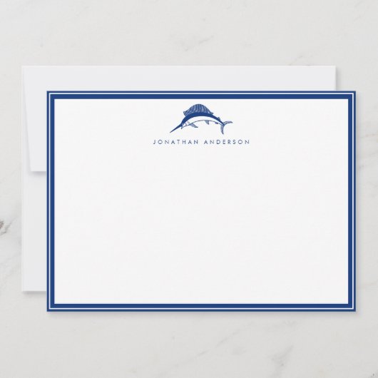 Nautical Navy Szwaardfish Custom Note Kaart Notitiekaartje (Voorkant)